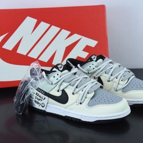 NK Dunk Low Retro 解构定制配色 米黄灰黑笑脸低帮休闲板鞋 货号：DD1391-100