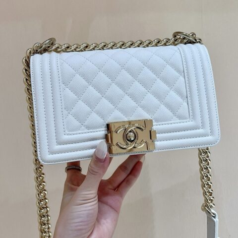 CHANEL 经典款之Leboy 20CM BAG A67085白色/香槟色五金