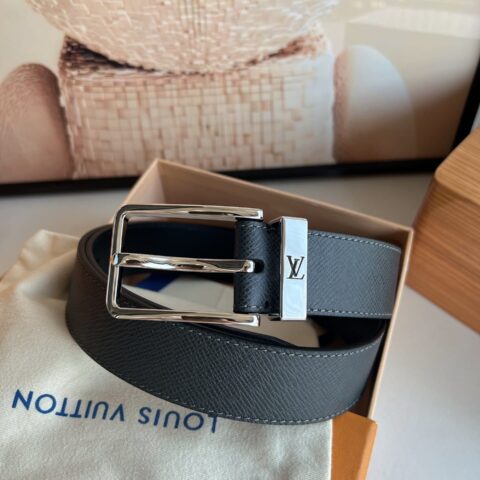LOUIS VUITTON  Pont Neuf 35mm黑色十字纹牛皮腰带