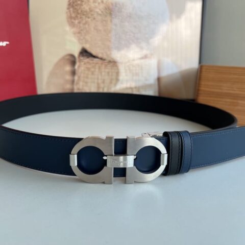 Ferragamo菲拉格慕   精钢8字金属夹扣男士3.5cm腰带