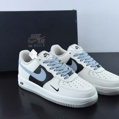 Nike Air Force 1 '07 Low QS"Sail White/Black Mini Swoosh"空军一号皮革米白雾霾灰黑小钩”低帮休闲板鞋FB1839-888