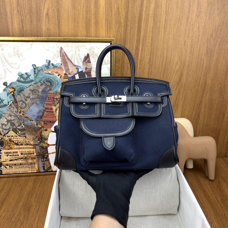 Hermès Birkin cargo 25 包型 海军蓝拼黑色