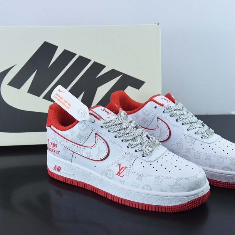路易威登 LV x  NK Air Force 1 07 LV8"White/Dark Grey/LV Monogram"空军一号老花白红”低帮休闲板鞋 DR9868-100