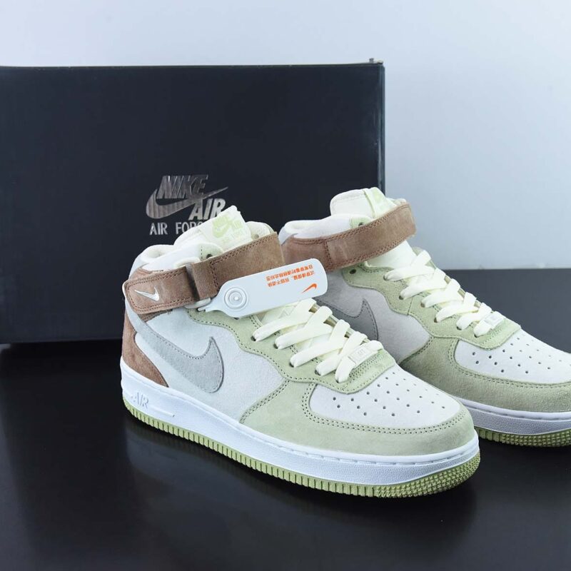 Nk Air Force 1'07 Mid 柠檬黄 棕灰色拼接 空军一号中帮休闲板鞋 货号：AL6896 558