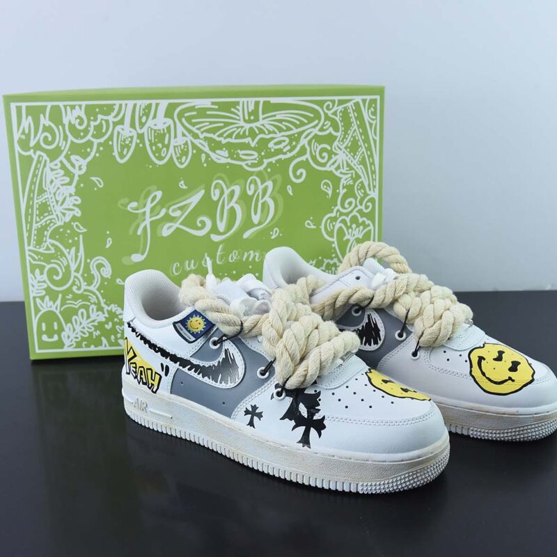 Air Force 1 07 LV8"Cross/Smile"空军一号“白十字架黄笑脸粗绑绳”低帮休闲板鞋 CW2288-111