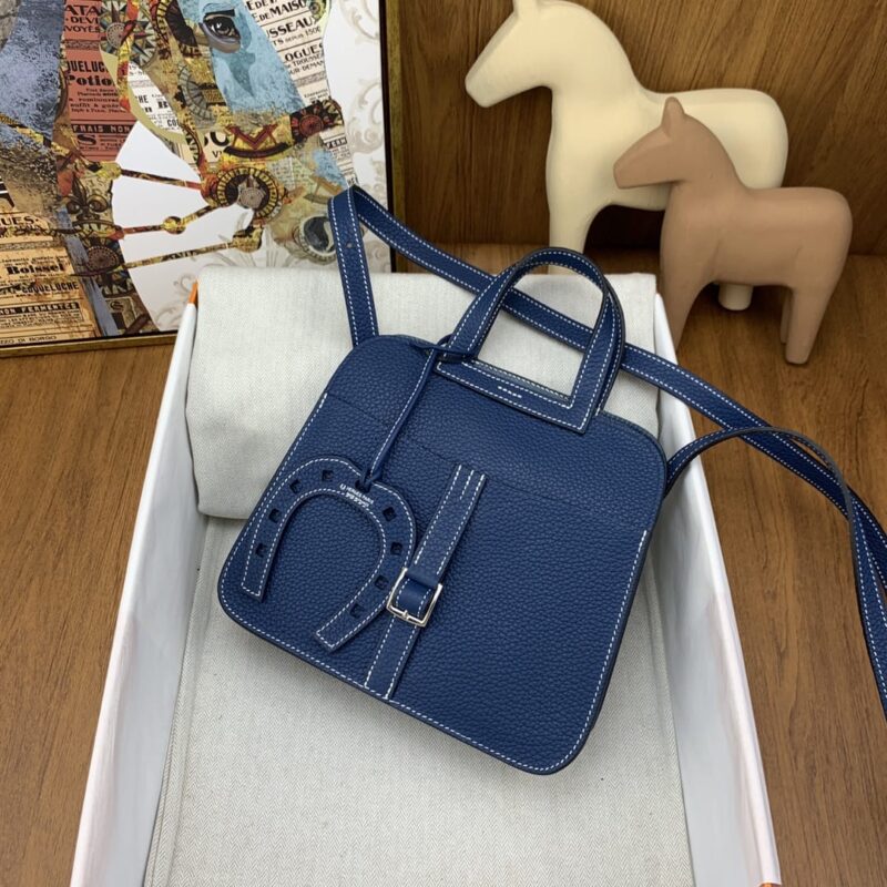 Hermès Halzan 22cm clemenc tc S4深邃蓝 银扣