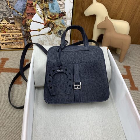 Hermès Halzan 22cm clemenc 2Z午夜蓝 银扣 蜜蜡线手缝