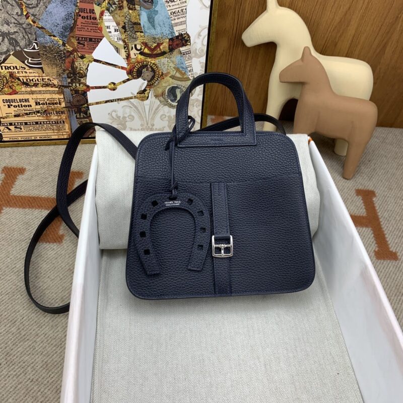 Hermès Halzan 22cm clemenc 2Z午夜蓝 银扣 蜜蜡线手缝