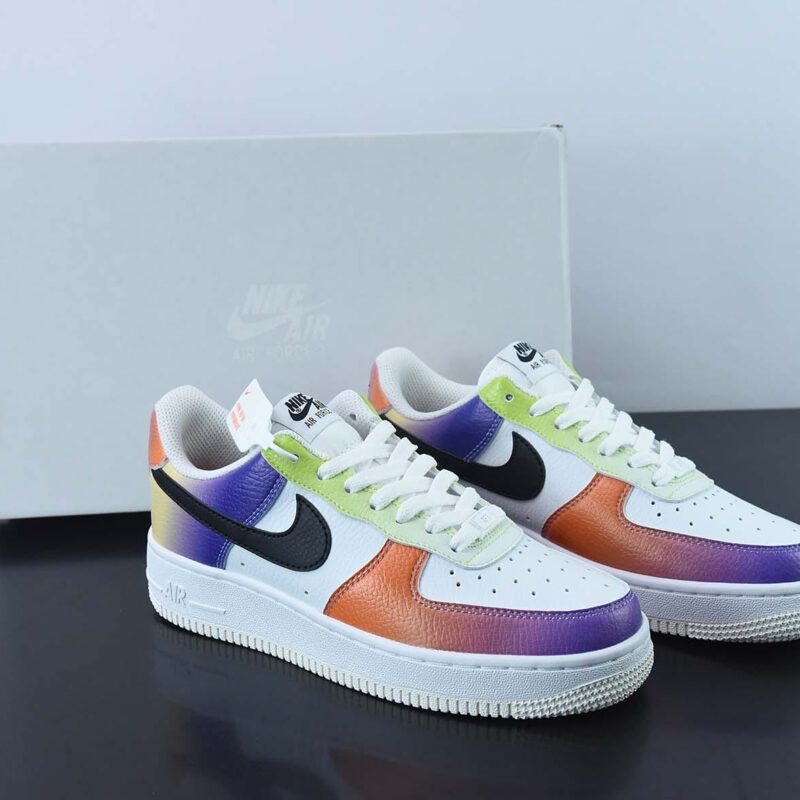 NK Air Force 1 '07 Low"White/Black-Bright Maroon"空军一号经典百搭休闲运动板鞋“皮革白黑渐变扎染”货号：FD0801-100