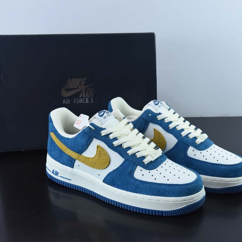 Nike Air Force 1 Low 07 麂皮蓝黄低帮休闲板鞋 官方货号：BQ8988 103K