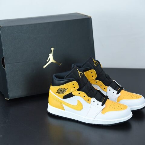 Air Jordan 1 Mid AJ1 乔1白黄 中邦篮球鞋 货号：554724-170