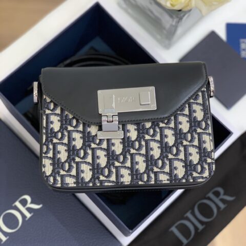 Dior Oblique 印花黑色光滑牛皮革信使包 1LXPO214UCT_H28E