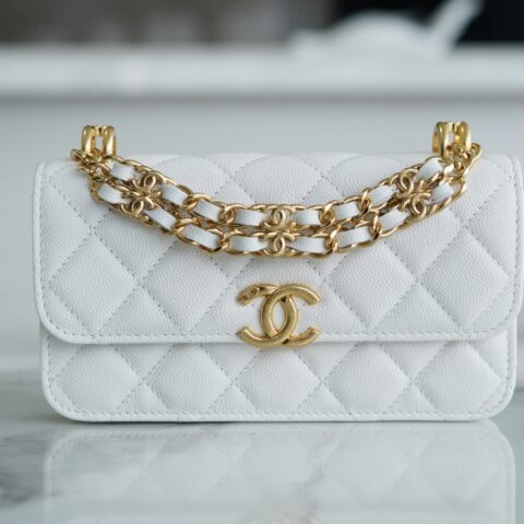 CHANEL 22K 新款链条Mini WOC手机包 AP3021白色