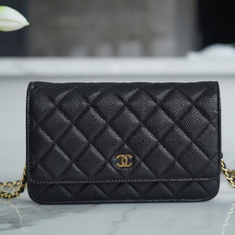 CHANEL 经典款WOC发财包 A33814黑色金扣