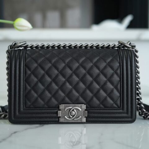 CHANEL 正品皮小球纹 LEBOY25 A67086黑色银扣