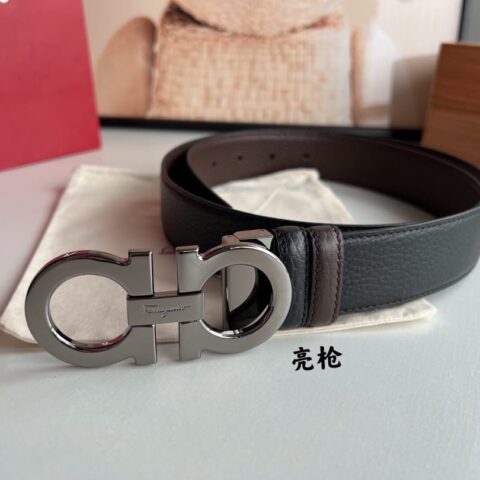 Ferragamo菲拉格慕   精致8字金属光面夹扣男士3.5cm腰带