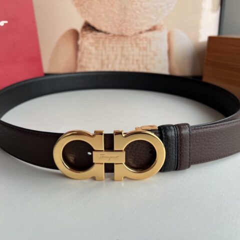 Ferragamo菲拉格慕   精致8字金属光面夹扣男士3.5cm腰带
