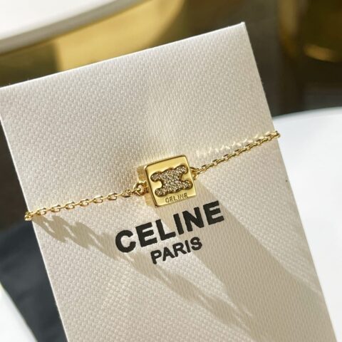 Celine赛琳金色水晶立方体项链 手链 耳钉耳环