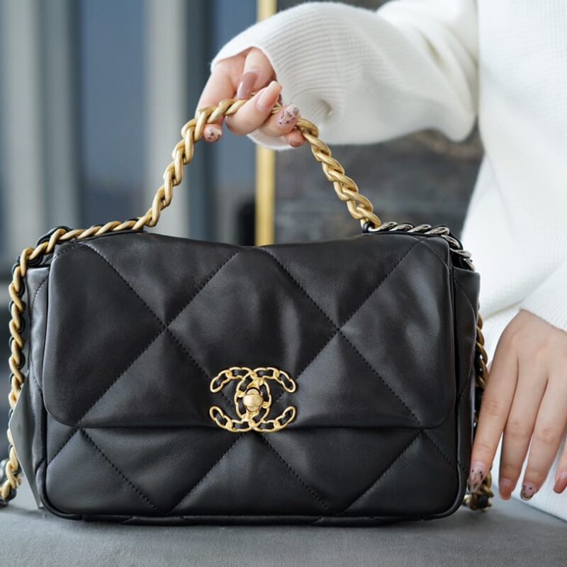 CHANEL 小号 19BAG AS1160黑色金扣