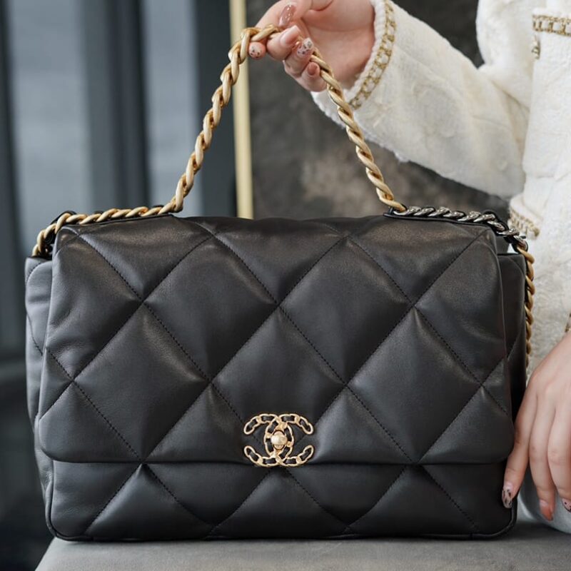 CHANEL 大号 19BAG AS1162黑色金扣