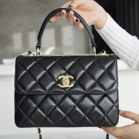 CHANEL Trendy cc 25  经典款羊皮菱格口盖包 A92236黑色金扣