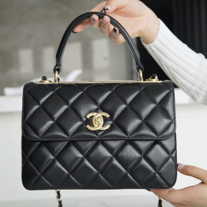 CHANEL Trendy cc 25  经典款羊皮菱格口盖包 A92236黑色金扣