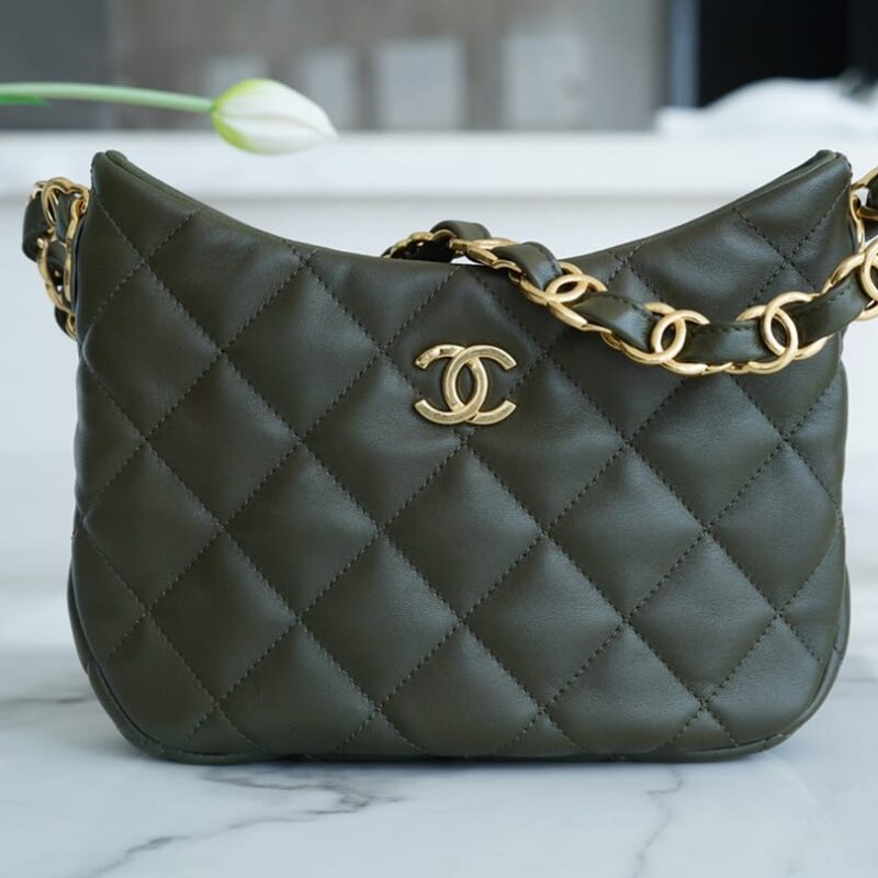 CHANEL 22K 新款HOBO羊皮腋下包 AS3562古巴绿