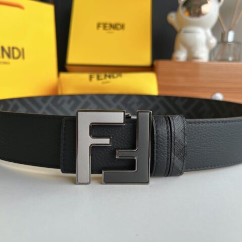FENDI芬迪   金属扣印花面料牛皮4.0cm腰带