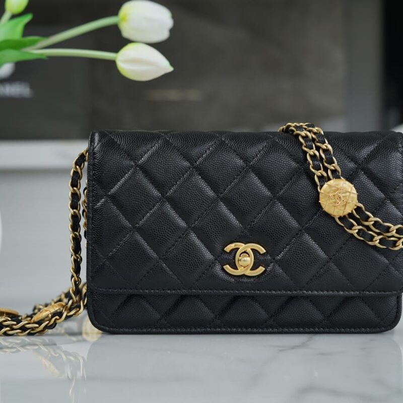 CHANEL 22A 高级手工坊金币WOC链条包 AP2840黑色