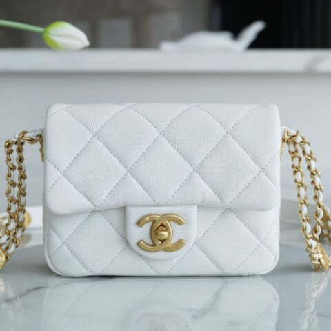 CHANEL CF 17CM 方胖子 高级手工坊金币口盖包 AS3368白色