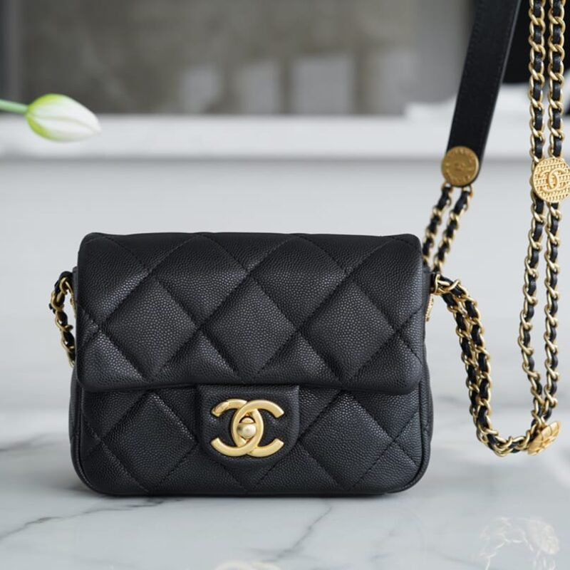 CHANEL CF 17CM 方胖子 高级手工坊金币口盖包 AS3368黑色