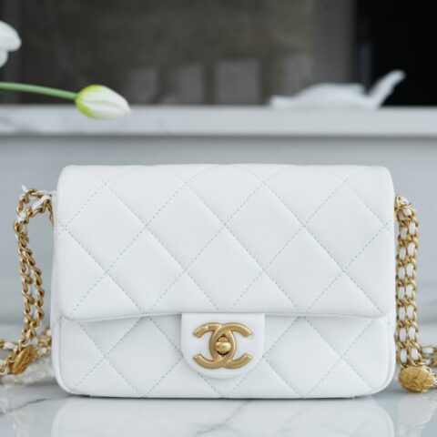 CHANEL CF 21CM 高级手工坊金币口盖包 AS3369白色