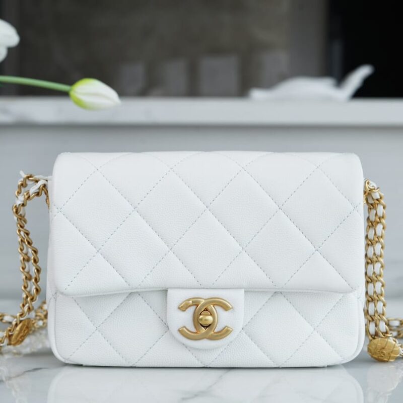 CHANEL CF 21CM 高级手工坊金币口盖包 AS3369白色