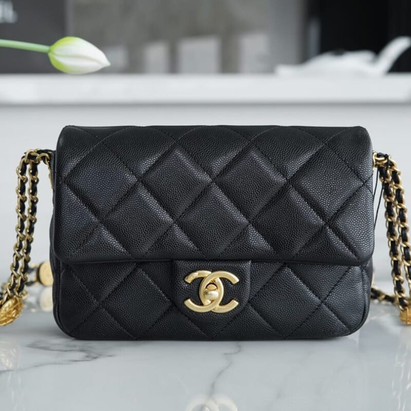 CHANEL CF 21CM 高级手工坊金币口盖包 AS3369黑色