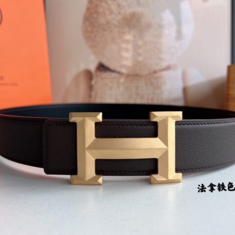 HERMES爱马仕   搭配细H菱形金属扣男士3.8cm腰带