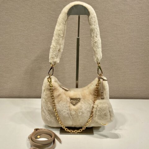 PRADA普拉达进口山羊Hobo毛毛包1BC204