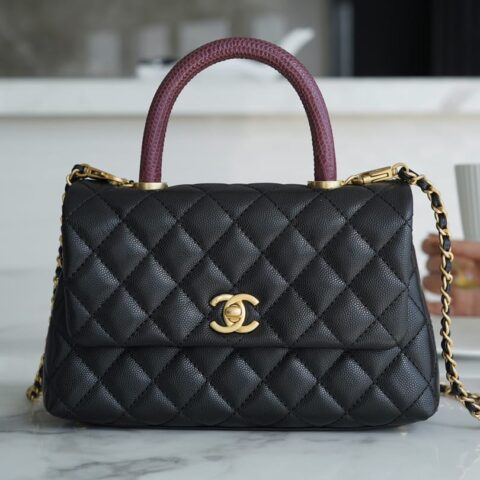 CHANEL 小号 coco handle 24cm 蜥蜴皮手柄翻盖包 A92990