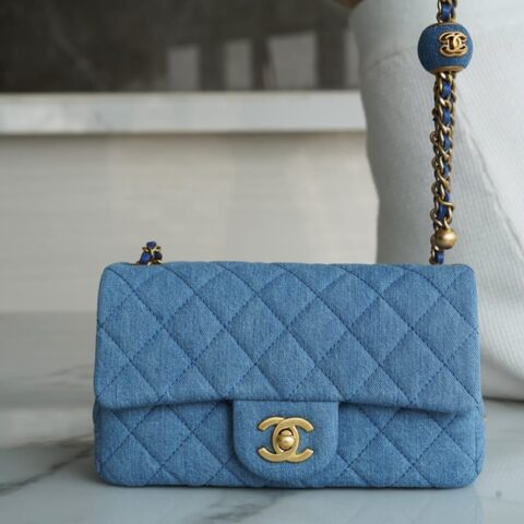 CHANEL 22c 丹宁牛仔金属球 CF 大Mini AS1787