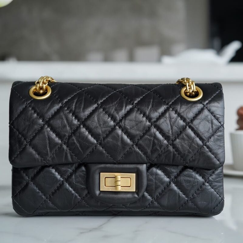 CHANEL 复刻2.55 Mini正品皮口盖包 A37585黑色金扣