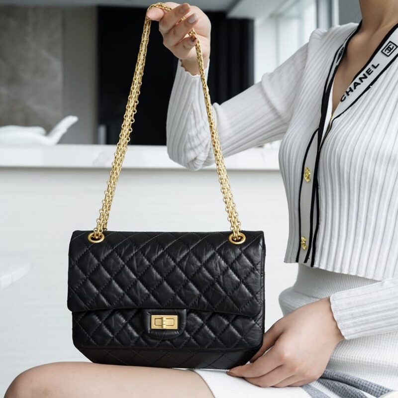CHANEL 复刻2.55 小号正品皮口盖包 A37586黑色金扣
