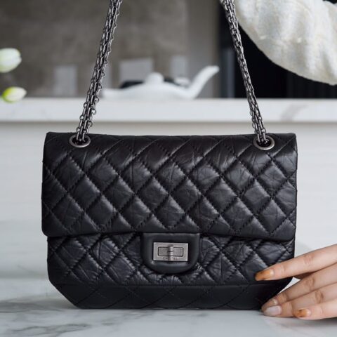 CHANEL 复刻2.55 小号正品皮口盖包 A37586黑色银扣