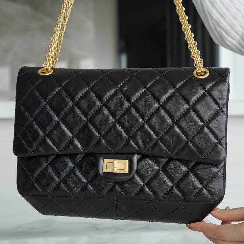 CHANEL 复刻2.55 大号正品皮口盖包 A37587黑色金扣