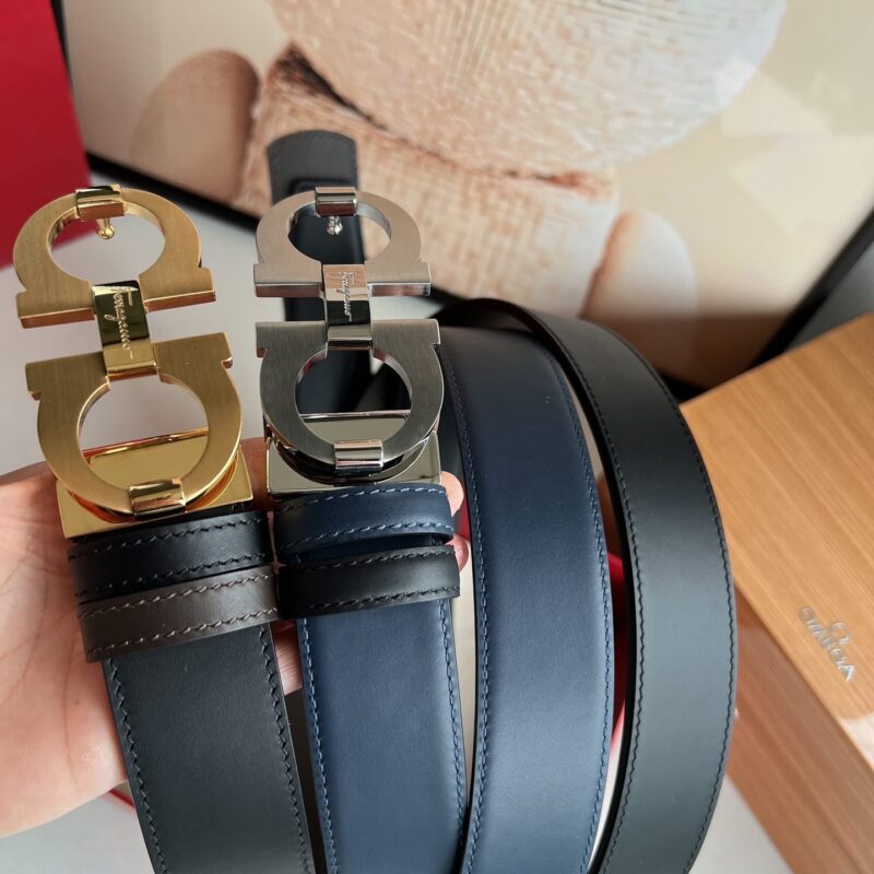 Ferragamo菲拉格慕   精钢8字金属夹扣男士3.5cm腰带