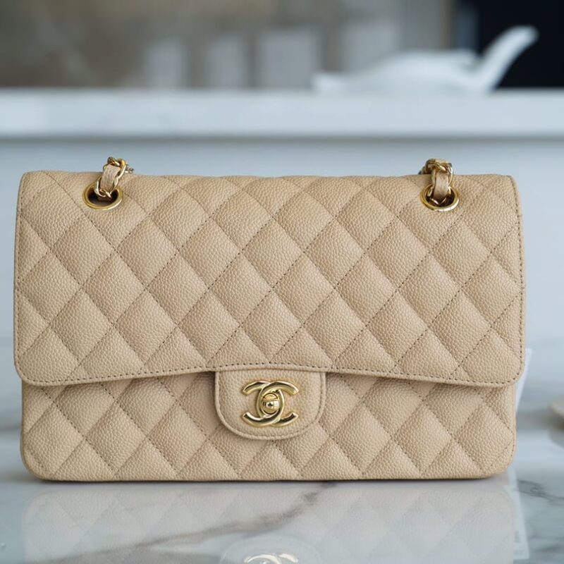 Chanel CF25 Classic flap bag A01112杏色金扣
