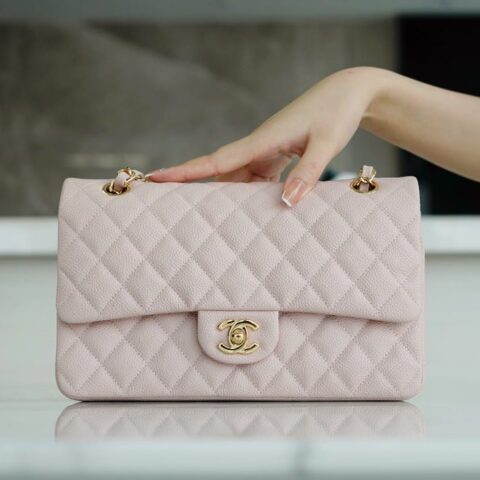 Chanel CF25 Classic flap bag A01112樱花粉金扣