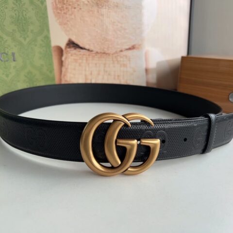 Gucci古驰   头层小牛皮压花GG款男士4.0cm腰带