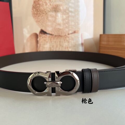 Salvatore  Ferragamo菲拉格慕男士3.5cm精致双圈原版菱形扣搭配头层牛皮双面腰带
