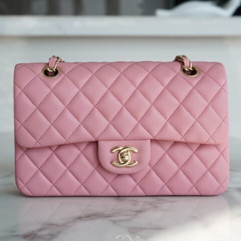 Chanel CF25 Classic flap bag A01112羊皮/樱花粉/金扣