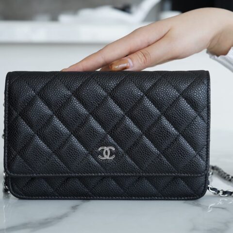 CHANEL WOC 19CM 银色磁扣鱼子酱小牛皮发财包 A33814