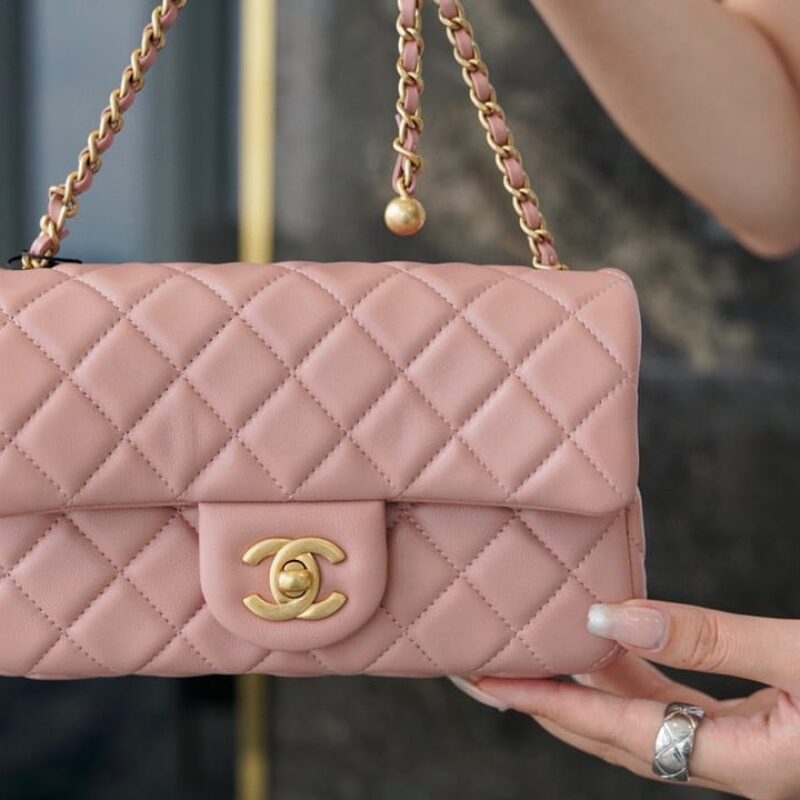 CHANEL CF20CM 粉色大Mini金属球口盖包 AS1787